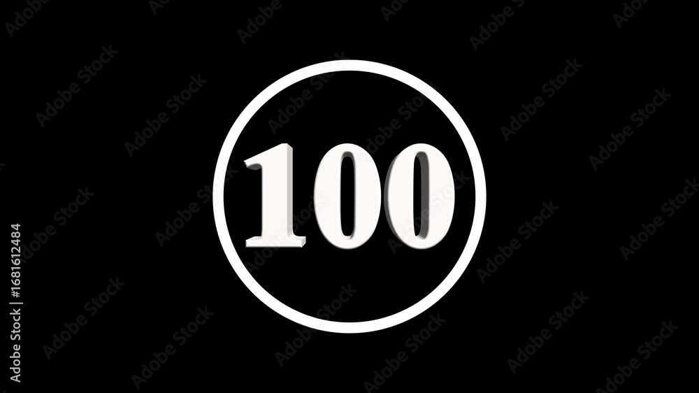 Poster abstract 100 number. educational mathematics 100 text animation on black background. 4k motion graph