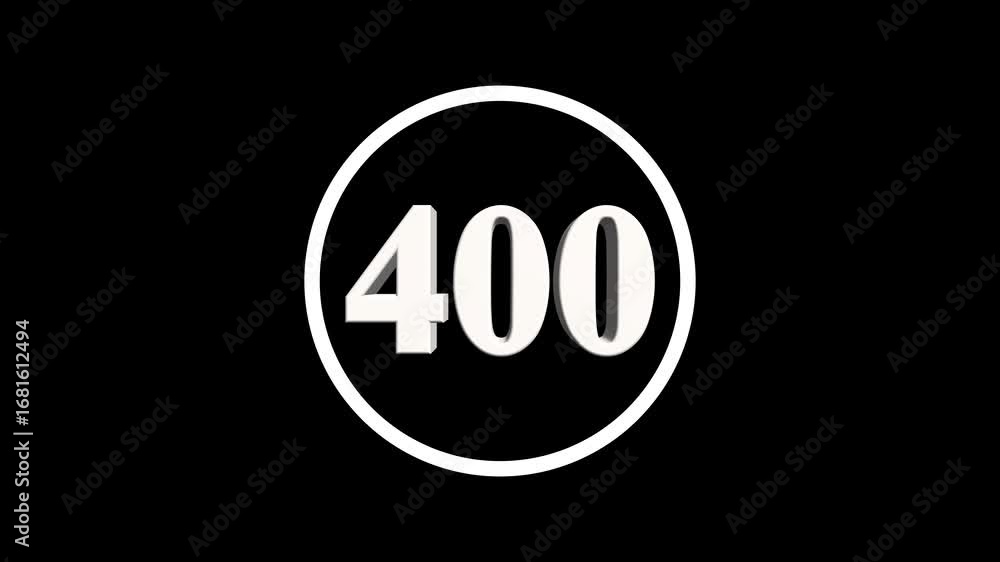 Poster abstract 400 number. educational mathematics 400 text animation on black background. 4k motion graph