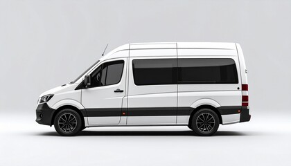 Naklejka premium White high-roof cargo van with black trim and tinted windows on a light gray background