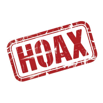 Distressed red hoax stamp graphic symbolizing deception and falsehoods transparent background