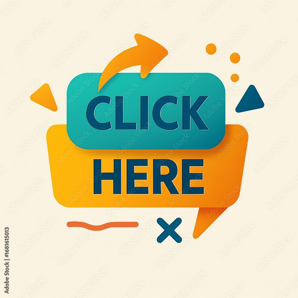 Poster modern click here button with arrow and geometric shapes