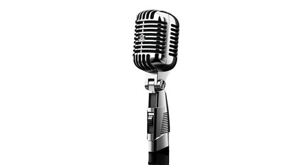 Retro shiny vintage microphone illustration tilted artistic drawing on white background