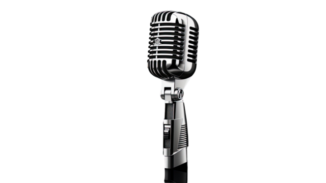 Retro shiny vintage microphone illustration tilted artistic drawing on white background - Powered by Adobe
