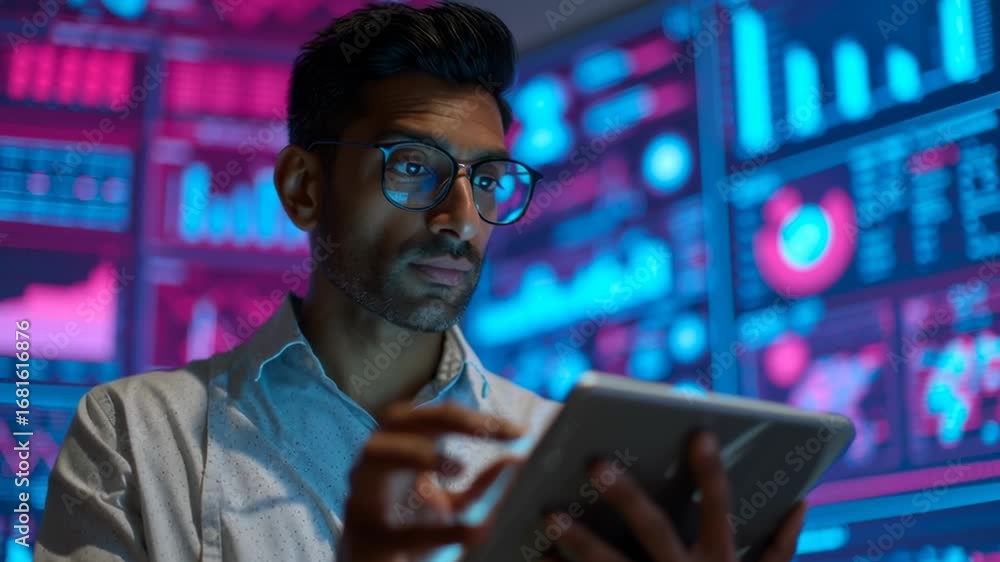 Aufkleber data scientist analyzing visual data on tablet with digital interface