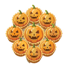 A group of adorable pumpkin face cookies for Halloween, on a white background - Vector Illustration