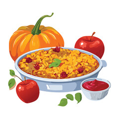 A savory dish of roasted pumpkin and apples, a delicious and comforting meal for autumn - Vector Illustration