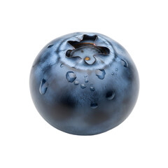 Single Fresh Blueberry Adorned with Dew Drops, Bursting with Antioxidant Goodness on a Clean White Background.