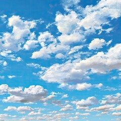 Fototapeta premium Sky filled with fluffy white clouds against vibrant blue