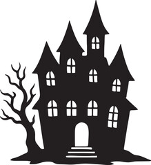 halloween house with tree vector design art illustrator 