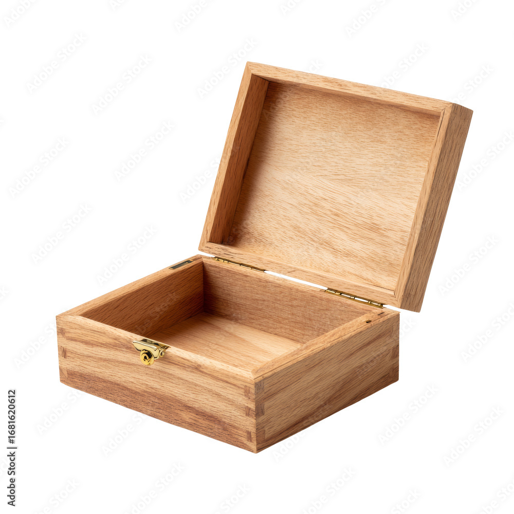 Poster elegant handcrafted wooden box with an open lid presenting a unique display isolated transparent