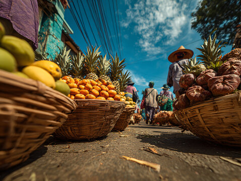A devotional procession in Sibonga, Cebu. Farmers and families presenting fruits as offerings to the town&rsquo;s patron saints, walking past the church plaza.