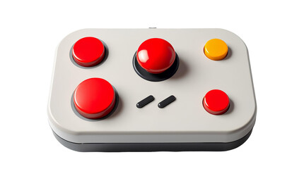 Retro Square Video Game Controller with Red Joystick and Buttons in 3D Render isolated on transparent background