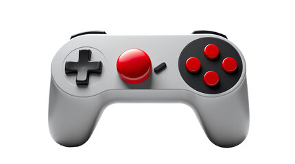 Retro Square Video Game Controller with Red Joystick and Buttons in 3D Render isolated on transparent background