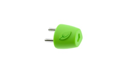 Bright Green Electrical Plug with Leaf Symbol in Modern 3D Design isolated on transparent background