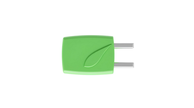 Bright Green Electrical Plug with Leaf Symbol in Modern 3D Design isolated on transparent background