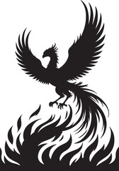 Obraz premium Black silhouette of a phoenix bird rising from stylized flames fire