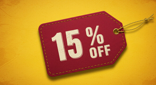 Limited time offer! Get 15 percent off with this eye-catching sale tag for your holiday season marketing