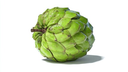 Obraz premium Textured green custard apple fruit sits isolated on a bright white surface
