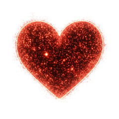 Dazzling sparkling red heart, filled with glowing particles, perfect for Valentine's Day cards, wedding invitations, romantic event promotions, and digital holiday greetings.