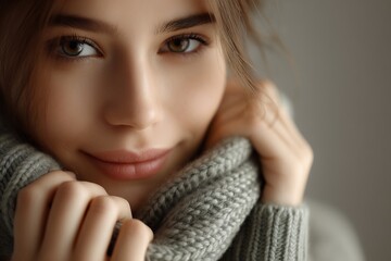 Warm Wool Scarf Embraces a Person in a Cozy Indoor Setting