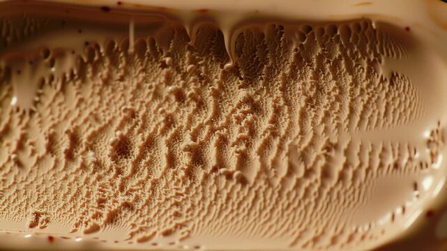 Delicious coffee ice cream texture close-up shot, enticing food concept perfect for summer treats and dessert-themed projects, macro of refreshing creamy sweet surface