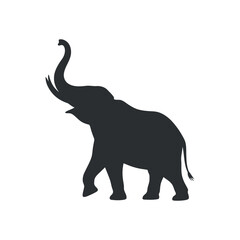 Elephant Silhouette Illustration: African Animal Icon in Dark Gray on White Background, Trunk Up