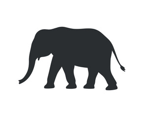 Elephant Silhouette Illustration: African Animal Icon in Dark Gray on White Background, Side View