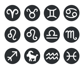 Astrological Zodiac Signs Collection: A Set of Twelve Unique Symbols Representing the Zodiac Constellations