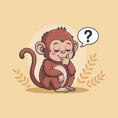 Contemplative Monkey Cartoon Character with Question Mark: A Vector Illustration of a Thinking Ape