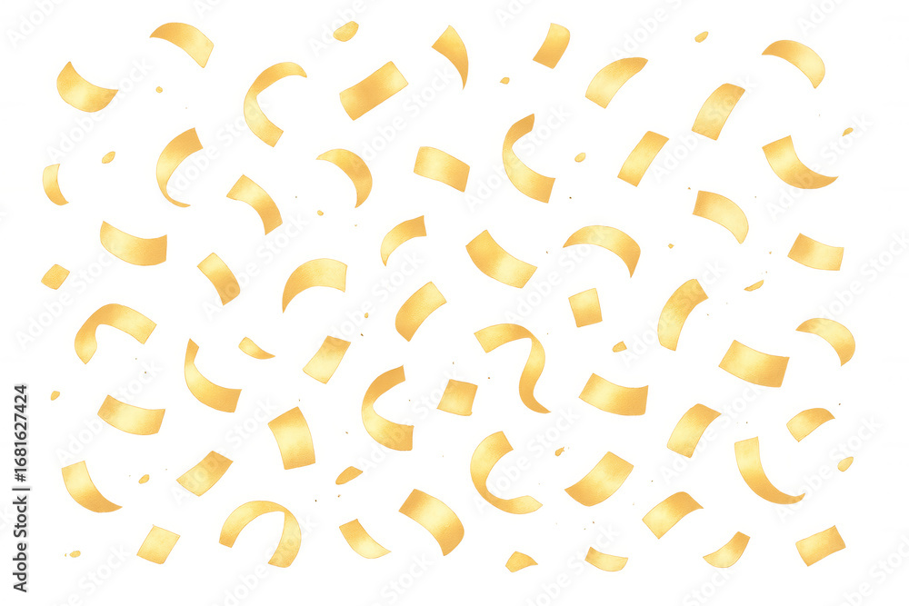 Poster golden confetti falling on transparent background, adding a touch of elegance and festivity to vario