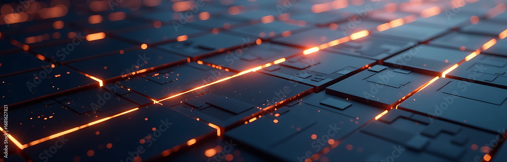 Poster sleek futuristic grid pattern illuminated soft diffused light subtle depth cues diagonal lines
