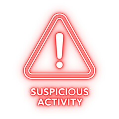 Suspicious Activity Neon Warning Sign, Security Alert Symbol, Caution Data Protection, Isolated Transparent Background PNG