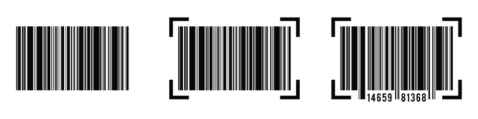 Barcode vector icon. Bar code black icon. Realistic barcode icon. Barcode vector icon with numbers. Universal product code for scanning. Fake bar code for product identification.