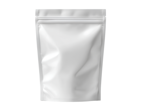White Stand Up Pouch With Zipper Closure packaging isolated on a transparent background