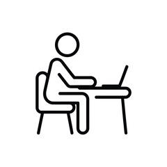 Fototapeta premium Person Working at Desk with Laptop Icon Vector Illustration: Productivity, Office, Workplace, Job, Task, Computer, and Professional Environment