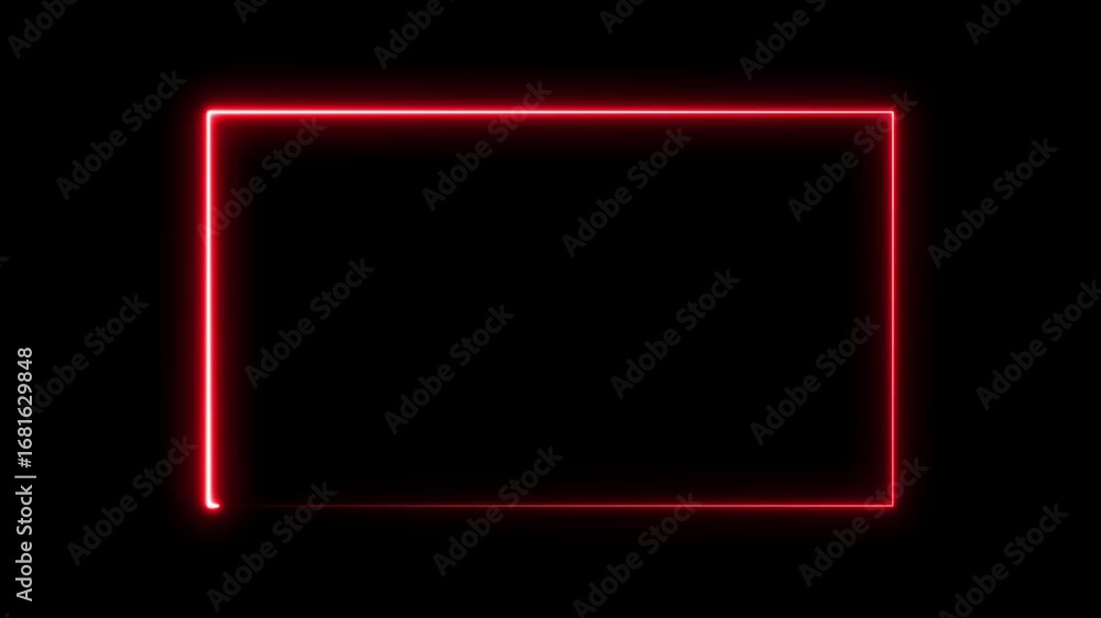 Poster red color rectangle glowing neon frame background animation, glowing neon rectangle border frame in 