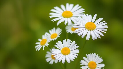 Fototapeta premium Fresh daisies in a simple bouquet, bathed in natural daylight with a soft green backdrop.