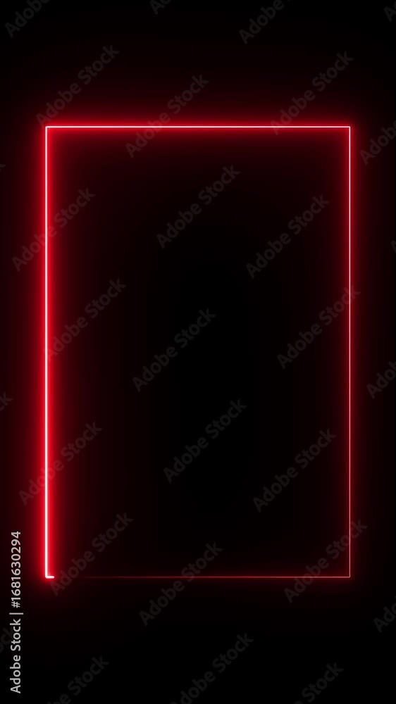 Poster red color rectangle glowing neon frame background animation, glowing neon rectangle border frame in 