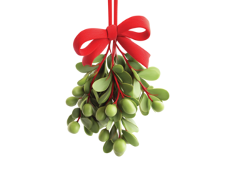 mistletoe with red ribbon, soft lighting isolated on transparent White background png