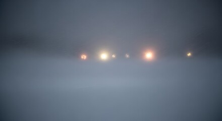 Distant Lights Emerging From Foggy Horizon