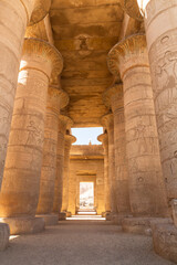 Close-up view of ruins of the huge Ramasseum Temple built in honor of the great Egyptian Pharaoh Ramses II on the West Bank of the Nile in Luxor, Egypt