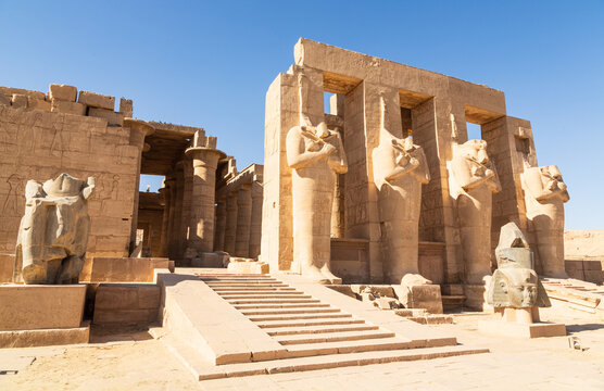 Ruins of the huge Ramasseum Temple built in honor of the great Egyptian Pharaoh Ramses II on the West Bank of the Nile in Luxor, Egypt