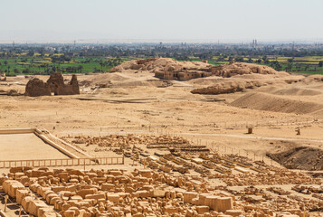 Archaeological site near the Temple of Hatshepsut in Deir el Bahri excavations of Ancient Egypt on the West Bank of the Nile near Luxor ancient Thebes in Egypt 