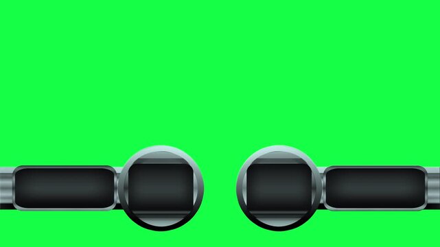 Futuristic empty gaming or sports score board graphic animation left blank to fill in contestant or competitor team names and score with an industrial sci-fi theme on a green screen background 4K