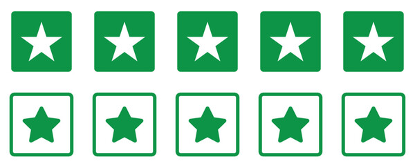 Five Star Rating Icons – Green Square Customer Feedback and Review Symbol Vector Set