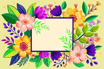Vibrant floral frame design perfect for invitations, cards, and creative projects, this colorful botanical illustration offers a fresh, modern touch with a touch of whimsy