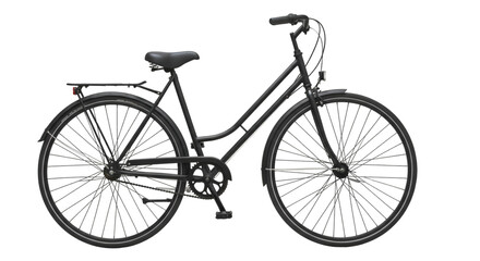 Sleek black bicycle ready for urban adventures and eco-friendly commuting, perfect for city life and outdoor recreation, offering a stylish and sustainable mode of transport.isolated PNG on transparen