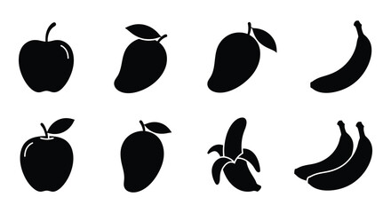 various fruits displayed in black and white silhouettes