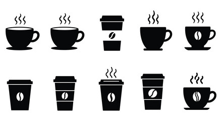 various coffee cups and takeaway containers steaming hot beverages