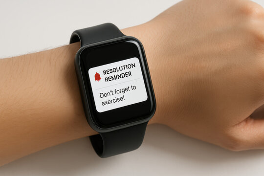Resolution reminder on smartwatch display inspiring fitness ideas 2026 subtle motivation for daily exercise and healthy habit tracking - Powered by Adobe